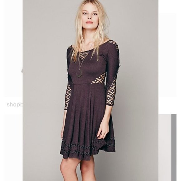 Free People Dresses & Skirts - FREE People To the Point Fit and Flare Cut Out Crochet Dress Black Size XS